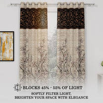 2 Pcs Brown Nature Abstract Print Polyester Window/Door Curtains