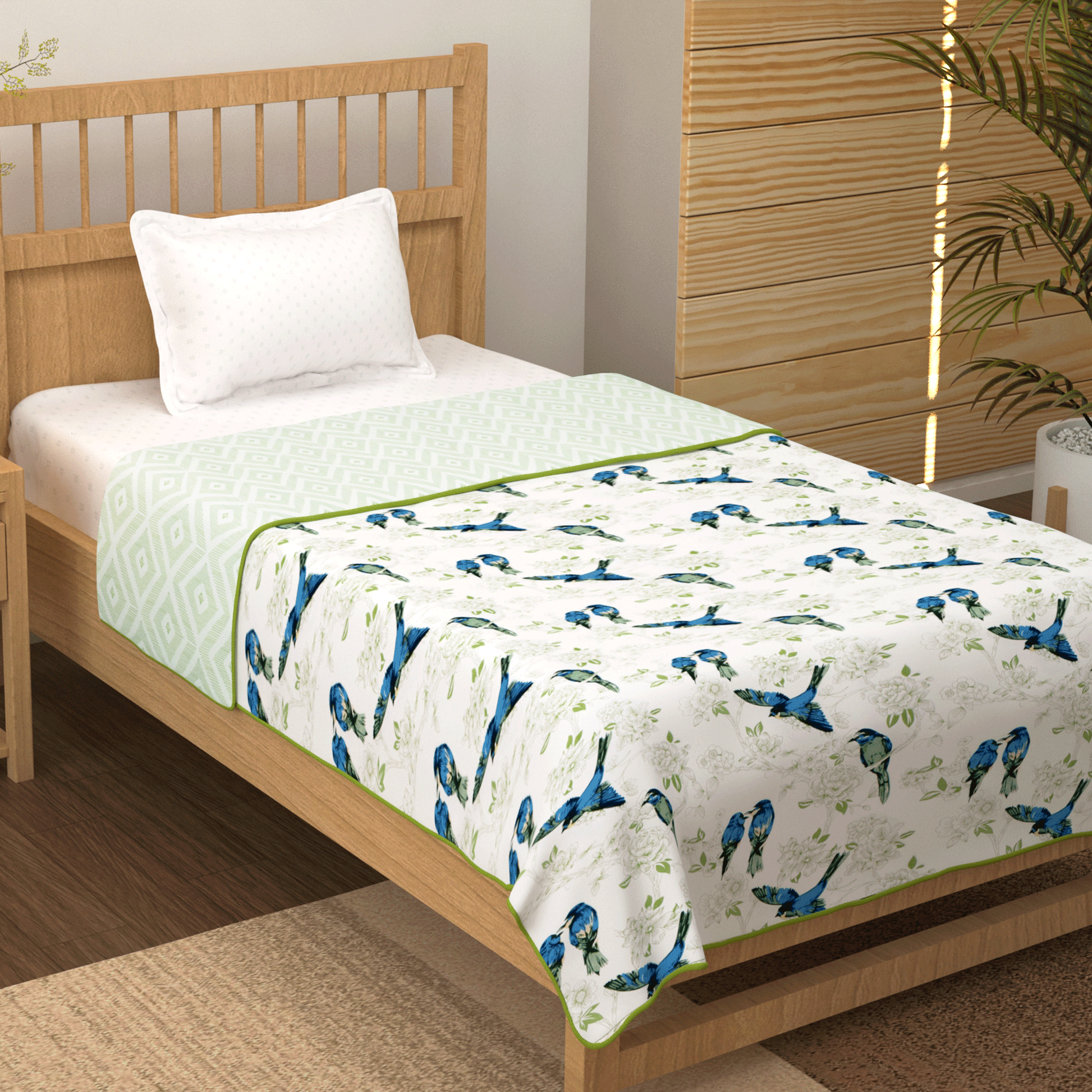 Super Soft Cambric Cotton White Green Single Dohar –