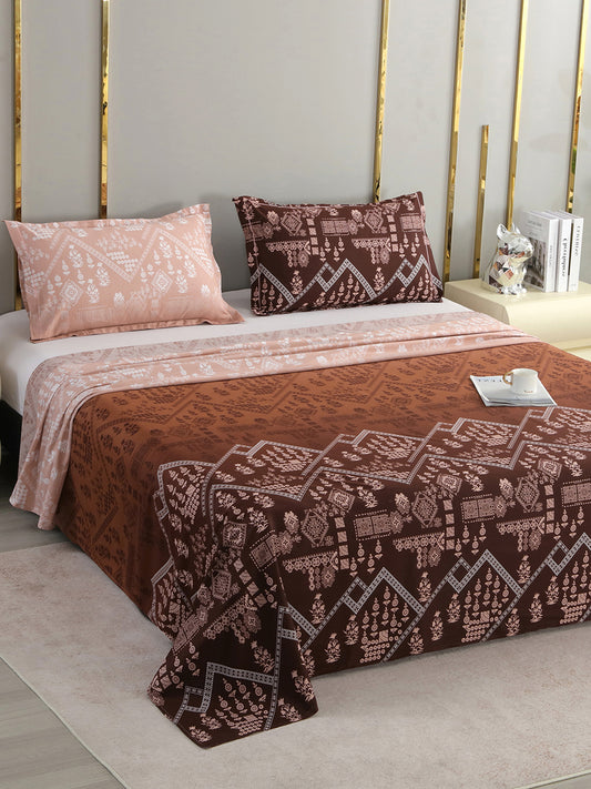 Bliss 400 TC Cotton Sateen King Bedsheet – Aztec Brown on a king bed