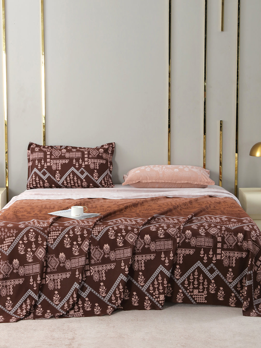 Bliss Aztec Brown bedsheet, front view