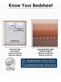 Size guide: 108 x 108 in king bedsheet and 18 x 27 in pillow covers