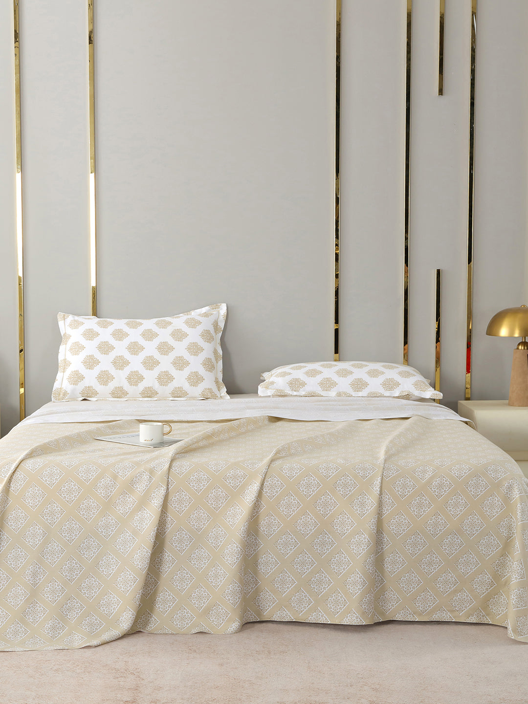 Bliss Beige & White bedsheet, front view