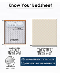 Size guide: 108 x 108 in king bedsheet and 18 x 27 in pillow covers