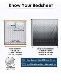 Size guide: 108 x 108 in king bedsheet and 18 x 27 in pillow covers