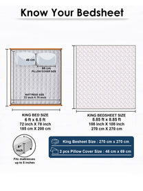 Size guide: 108 x 108 in king bedsheet and 18 x 27 in pillow covers
