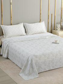 Bliss 400 TC Cotton Sateen King Bedsheet – White & Ivory on a king bed