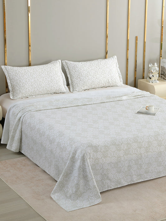 Bliss 400 TC Cotton Sateen King Bedsheet – White & Ivory on a king bed