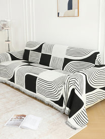 Black & White Geometric sofa throw styled in a living room