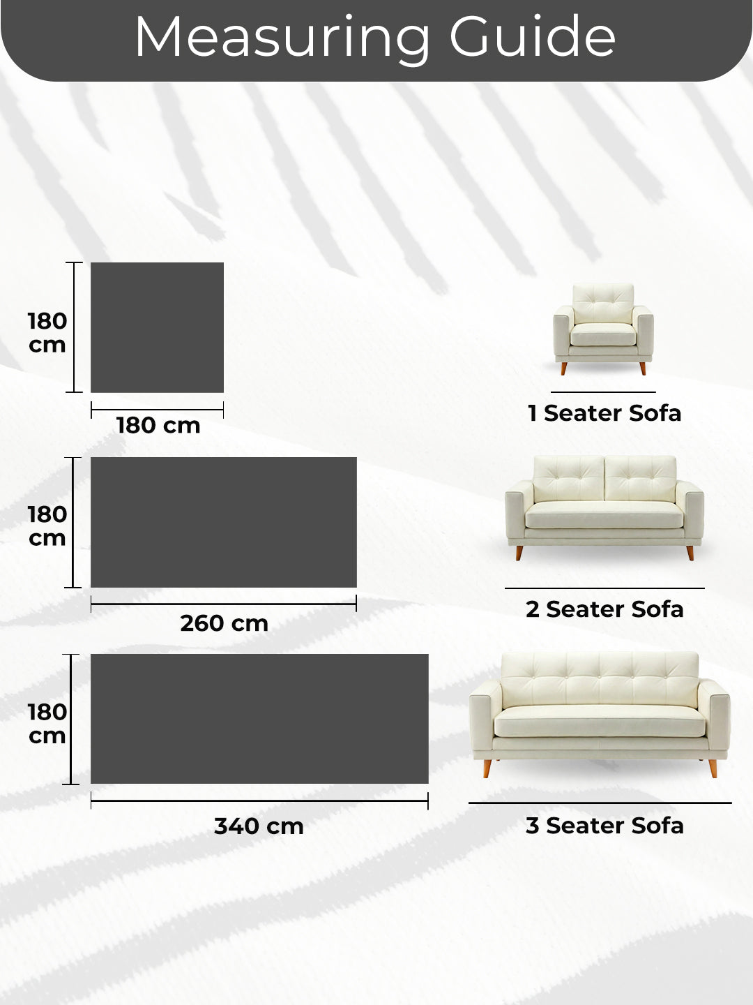 Measuring guide: 1, 2 and 3 seater sizes