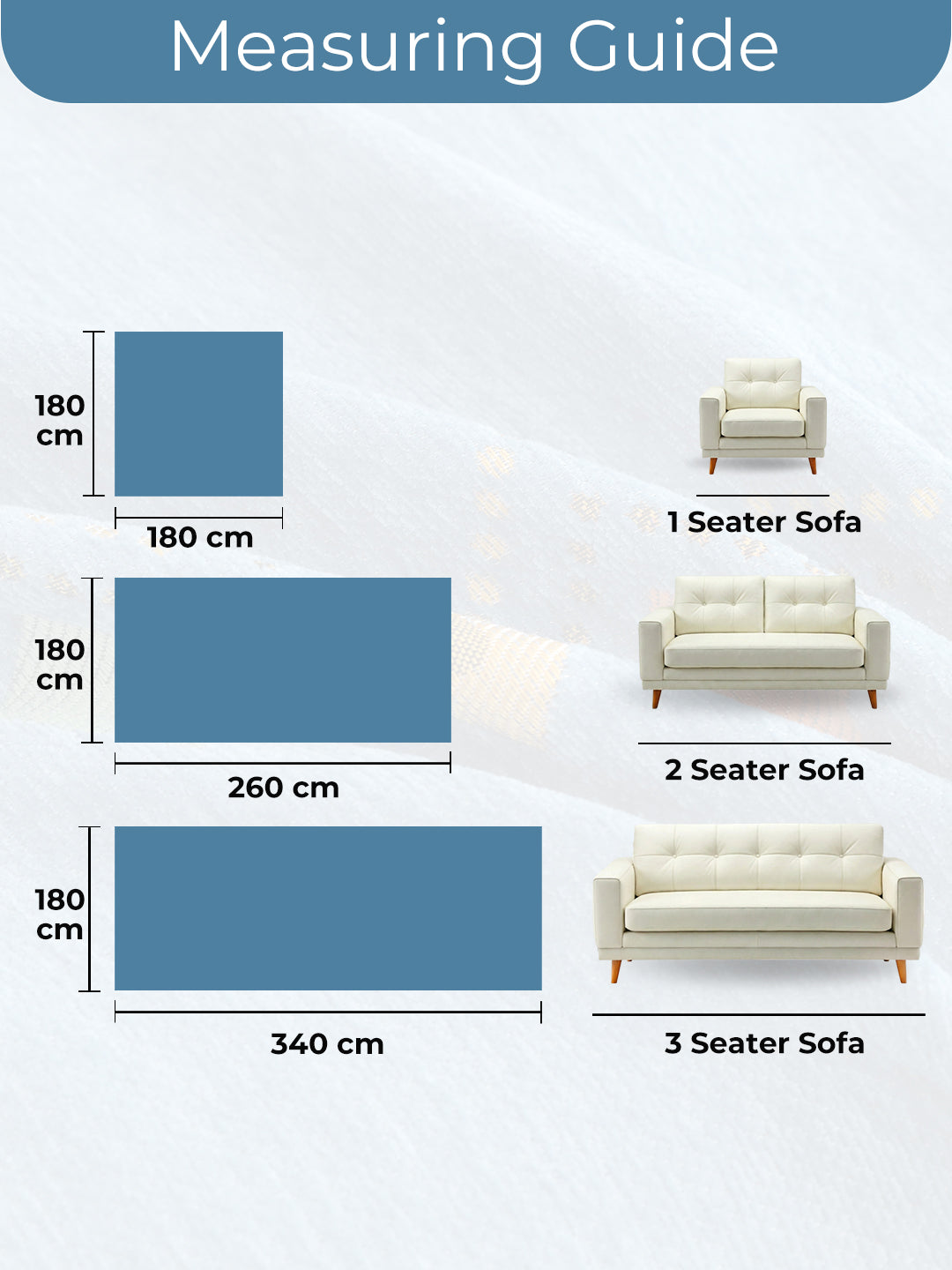Measuring guide: 1, 2 and 3 seater sizes