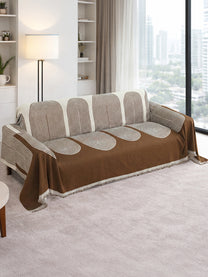 Brown Arch Geometric chenille sofa throw cover on a 3 seater sofa