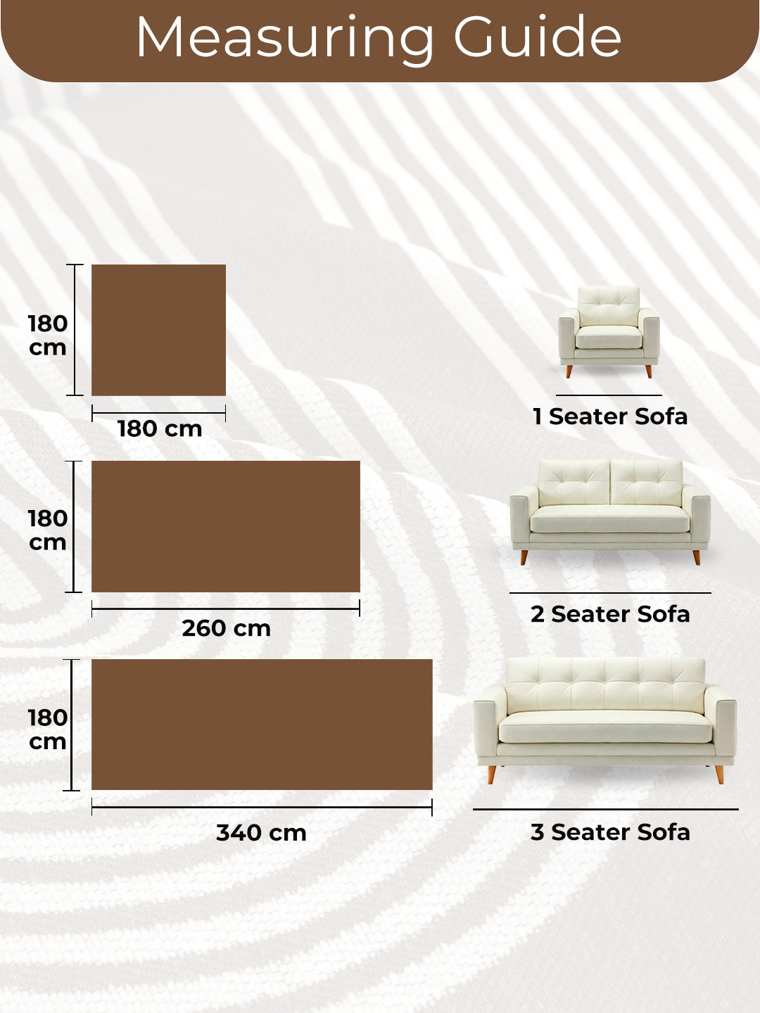 Measuring guide: 1, 2 and 3 seater sizes