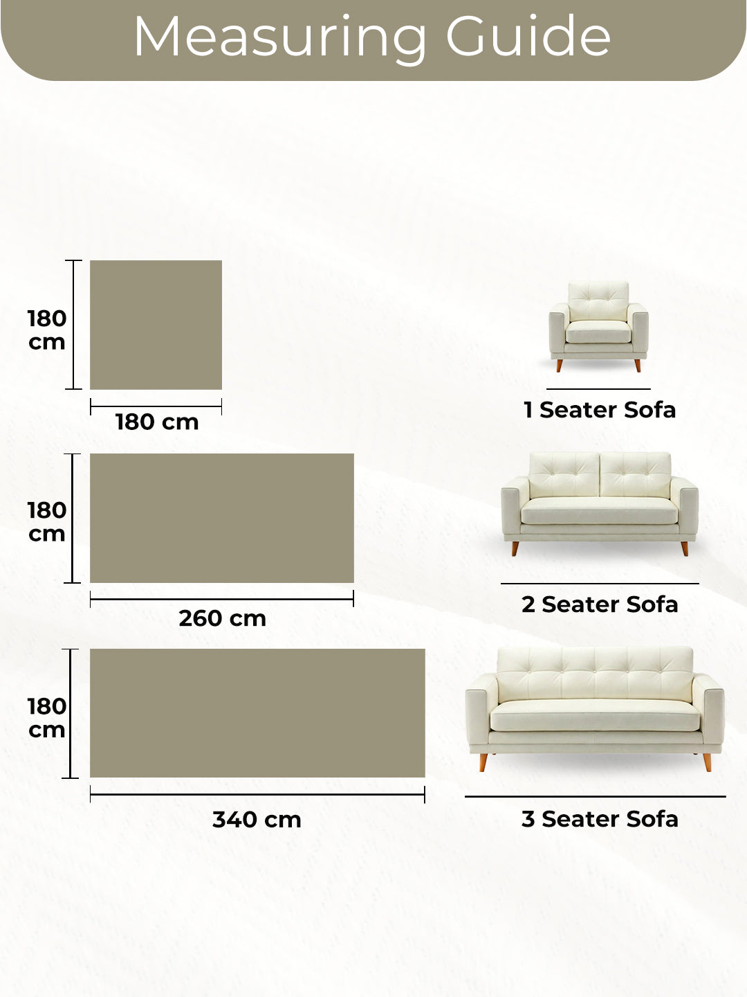 Measuring guide: 1, 2 and 3 seater sizes