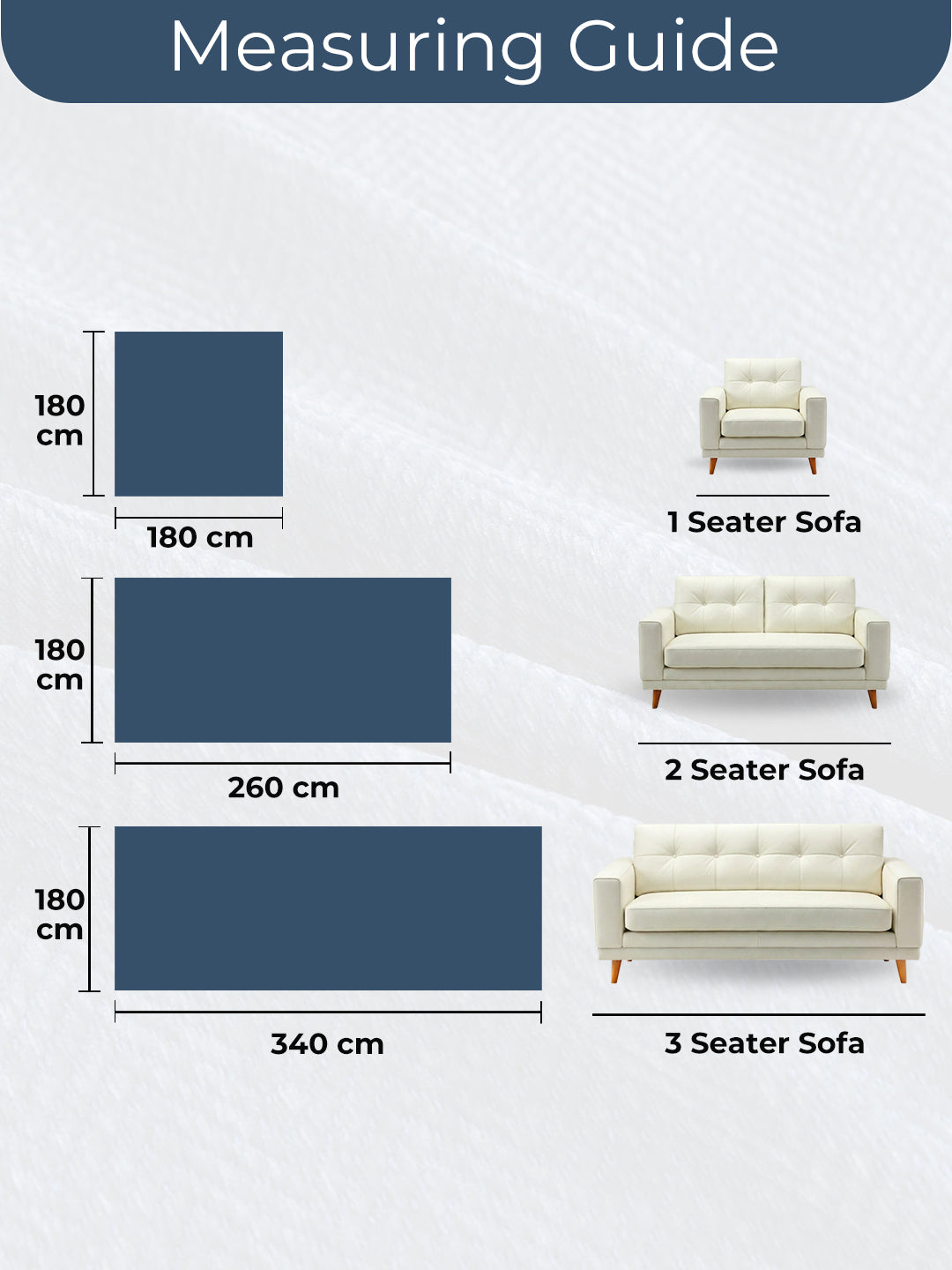 Measuring guide: 1, 2 and 3 seater sizes