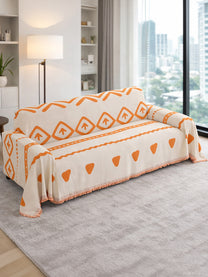 Orange Geometric chenille sofa throw cover on a 3 seater sofa