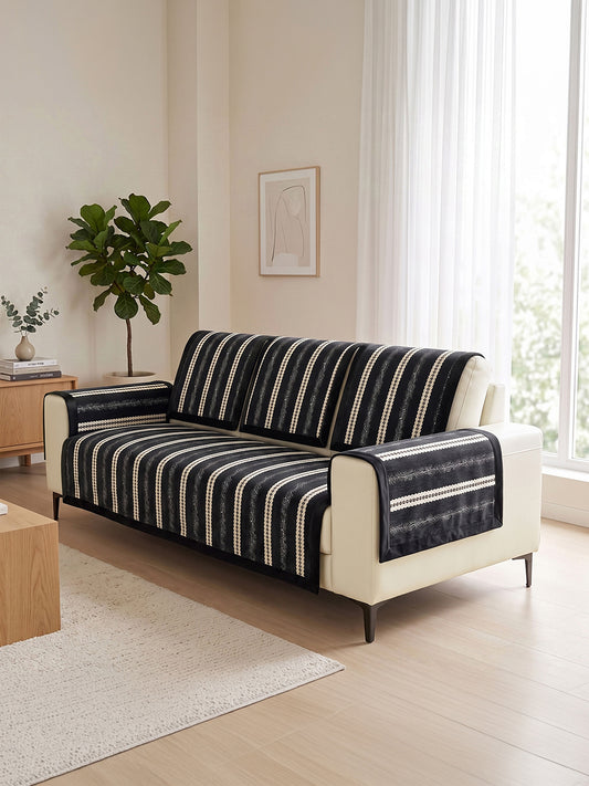 Black & White Stripe sofa mat set on a 3 seater sofa