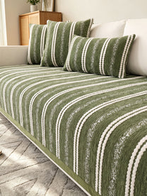 Green & White Stripe sofa seat mat close-up