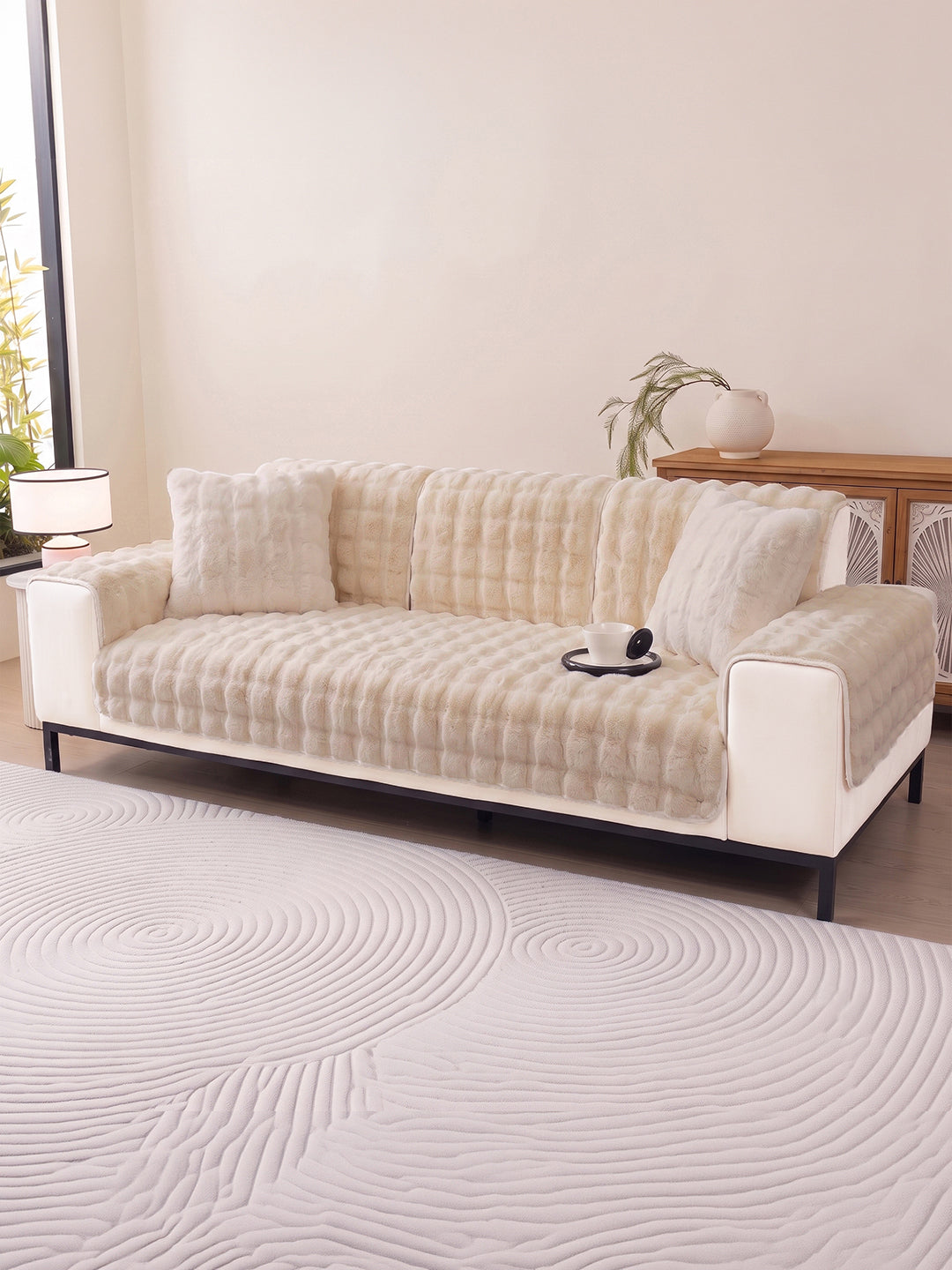 Beige sofa mat set on a 3 seater sofa