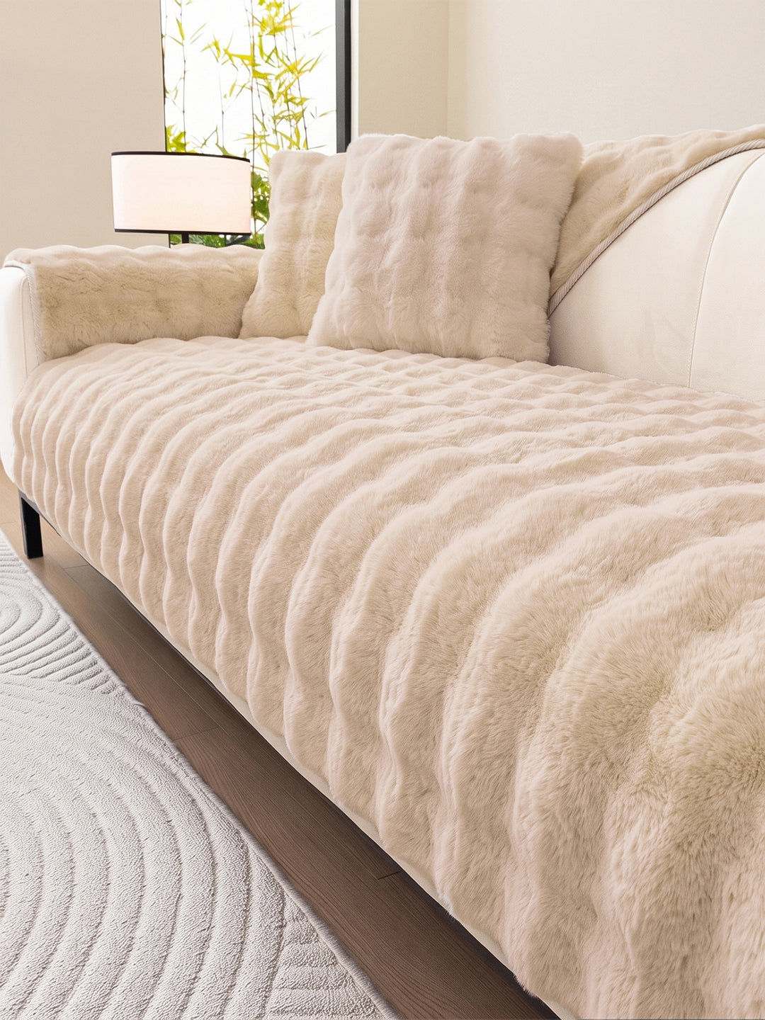 Beige sofa seat mat close-up