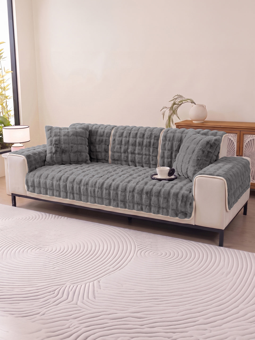 Grey sofa mat set on a 3 seater sofa