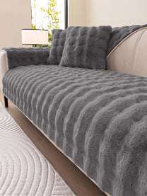 Grey sofa seat mat close-up
