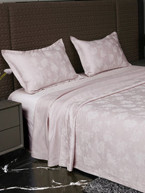Heritage Dusty Rose bedsheet, side view with pillow covers