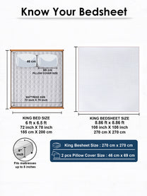 Size guide: 108 x 108 in king bedsheet and 18 x 27 in pillow covers