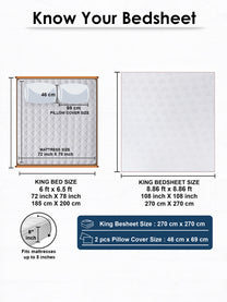 Size guide: 108 x 108 in king bedsheet and 18 x 27 in pillow covers