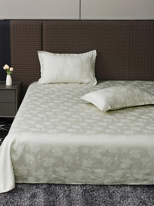 Heritage 500 TC Cotton Jacquard King Bedsheet – Sage Green on a king bed