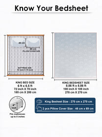 Size guide: 108 x 108 in king bedsheet and 18 x 27 in pillow covers