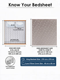 Size guide: 108 x 108 in king bedsheet and 18 x 27 in pillow covers