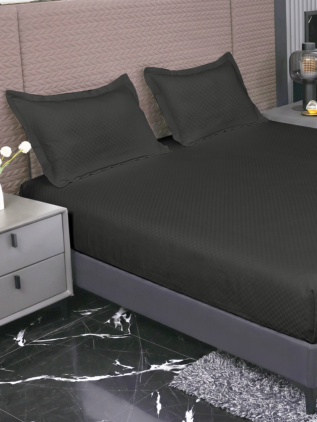 Heritage Charcoal Grey fitted sheet, side view