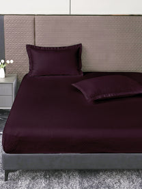 Heritage 500 TC Cotton King Fitted Bedsheet – Plum on a king bed