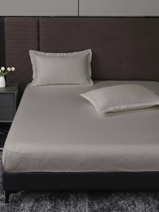 Heritage 500 TC Cotton King Fitted Bedsheet – Silver Grey on a king bed