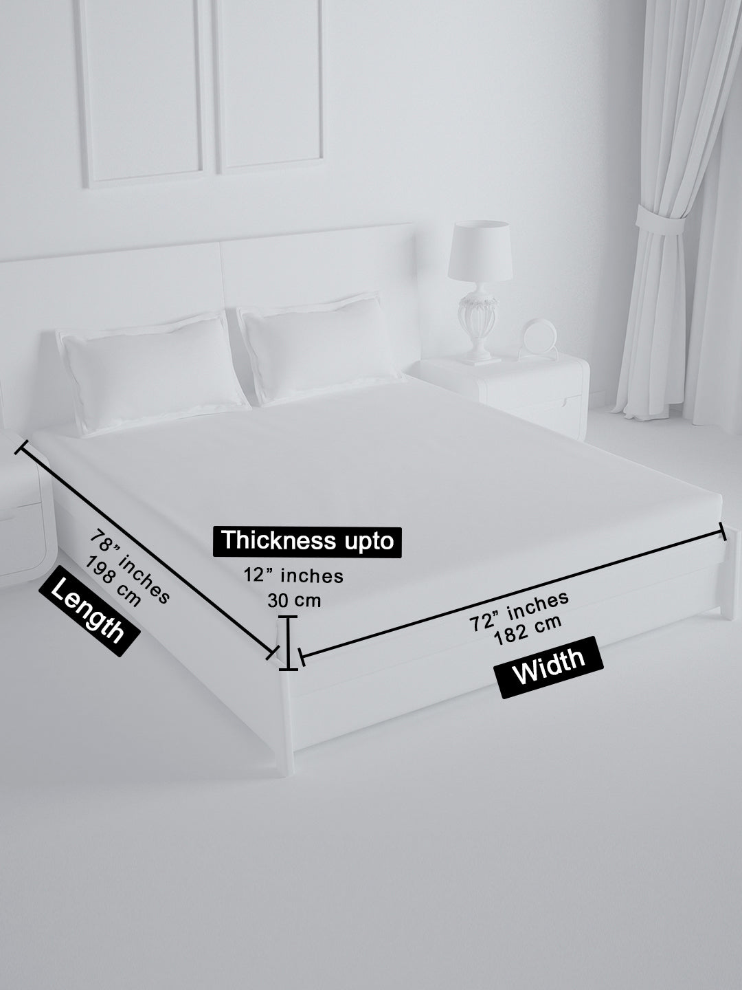 Size guide: fits 72 x 78 in mattress up to 12 in deep