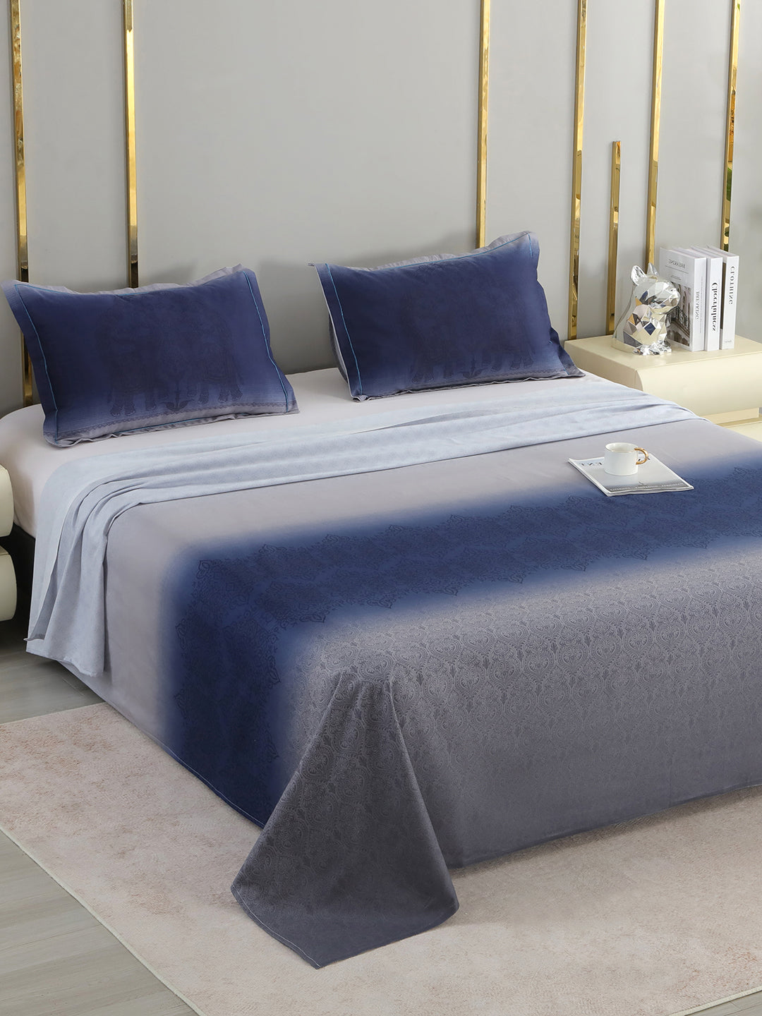 Nexus 300 TC Sateen King Bedsheet – Royal Sapphire Ombre on a king bed