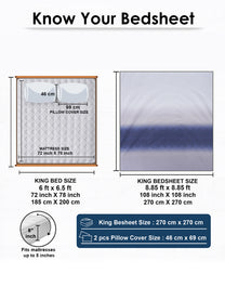 Size guide: 108 x 108 in king bedsheet and 18 x 27 in pillow covers