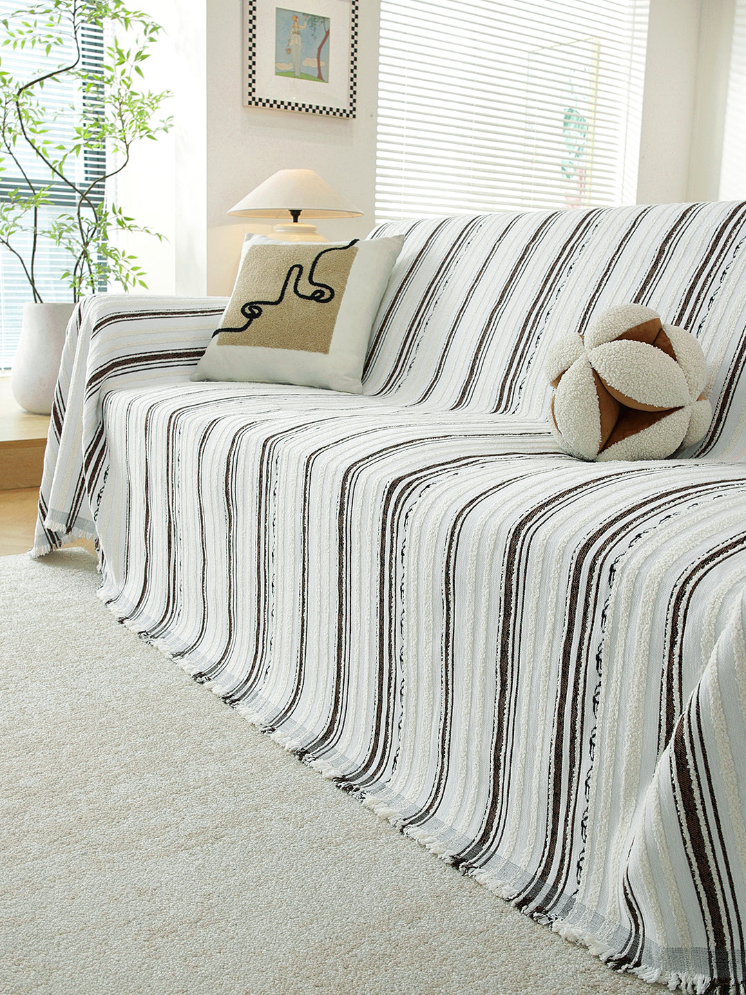 Black & White Stripe premium chenille sofa throw on a 3 seater sofa