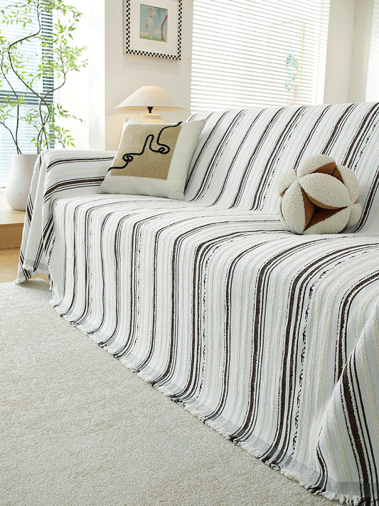 Black & White Stripe premium chenille sofa throw on a 3 seater sofa
