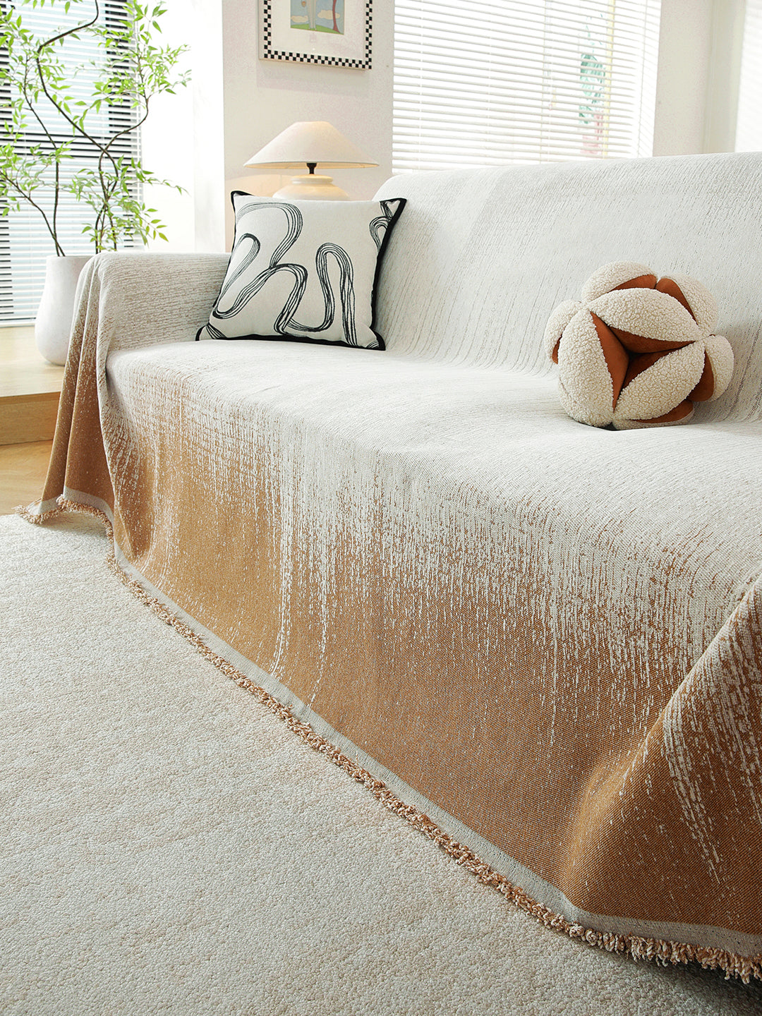 Caramel Ombre premium chenille sofa throw on a 3 seater sofa