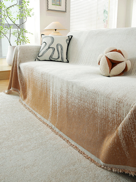 Caramel Ombre premium chenille sofa throw on a 3 seater sofa