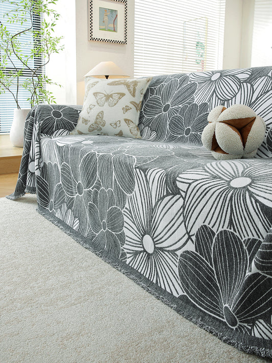 Charcoal Grey Floral premium chenille sofa throw on a 3 seater sofa