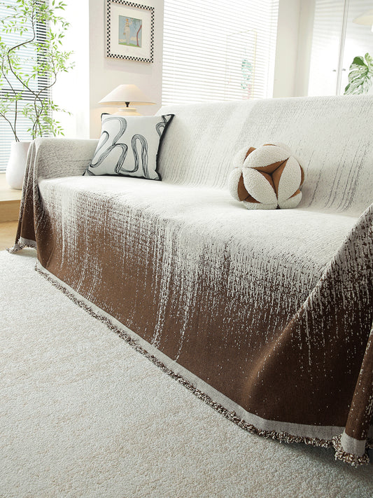 Chocolate Brown Ombre premium chenille sofa throw on a 3 seater sofa