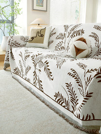 Ivory & Brown Leaf premium chenille sofa throw on a 3 seater sofa