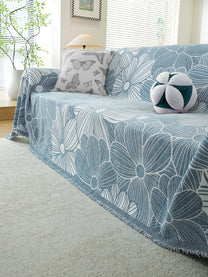 Powder Blue Floral premium chenille sofa throw on a 3 seater sofa
