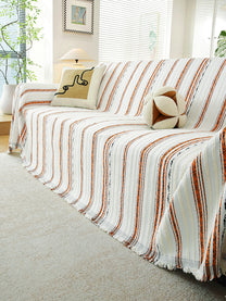 Rust & White Stripe premium chenille sofa throw on a 3 seater sofa
