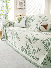 Sage Green Leaf premium chenille sofa throw on a 3 seater sofa