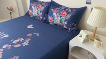 Story@home 300 TC Talespun Microfiber Peacock Blue King Size Floral Bedsheet with 2 Pillow Covers