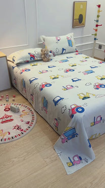 Arena Kids 180 TC Light Grey & Blue Double Size Bedsheet With 2 Pillow Cover