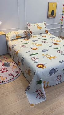 Arena Kids 180 TC Off White & Brown Double Size Bedsheet With 2 Pillow Cover